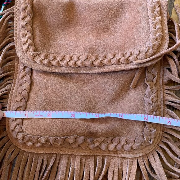 ZARA Cognac Brown Suede Leather Fringe Braide Pompom Western Boho Crossbody Bag - Picture 7 of 9